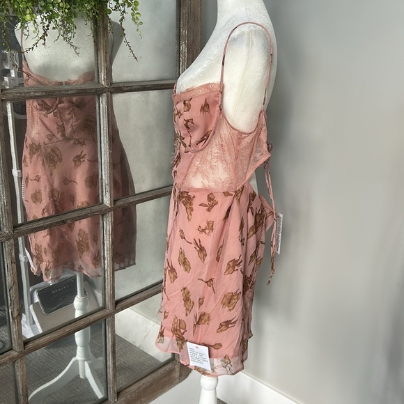 ASOS DESIGN corset bias mini dress vintage pink floral print US 14 - Picture 2 of 3